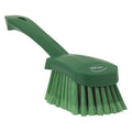 3 in W Scrub Brush, Soft, 5 57/64 in L Handle, 4 1/2 in L Brush, Green, Plastic, 10 in L Overall