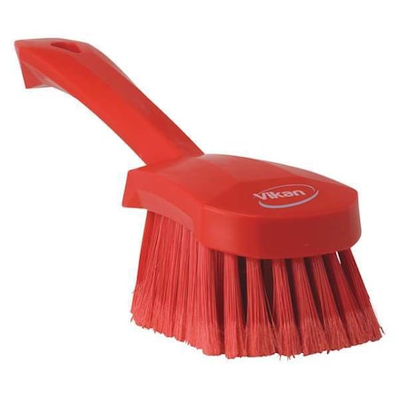 3 in W Scrub Brush, Soft, 5 57/64 in L Handle, 4 1/2 in L Brush, Red, Plastic, 10 in L Overall