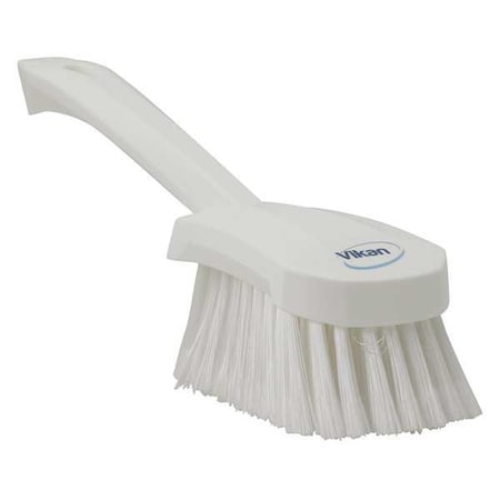 3 in W Scrub Brush, Soft, 5 57/64 in L Handle, 4 1/2 in L Brush, White, Plastic, 10 in L Overall