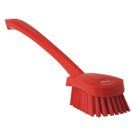 2 3/4 in W Scrub Brush, Stiff, 11 51/64 in L Handle, 4 1/2 in L Brush, Red, Plastic