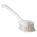 2 3/4 in W Scrub Brush, Stiff, 11 51/64 in L Handle, 4 1/2 in L Brush, White, Plastic