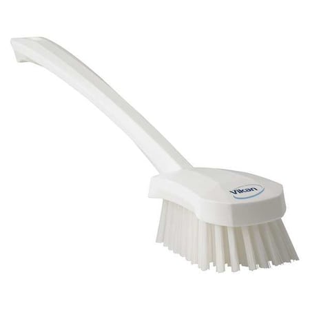 2 3/4 in W Scrub Brush, Stiff, 11 51/64 in L Handle, 4 1/2 in L Brush, White, Plastic