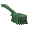 3 in W Scrub Brush, Stiff, 5 57/64 in L Handle, 4 1/2 in L Brush, Green, Plastic, 10 in L Overall