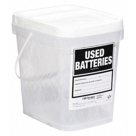 Battery Collection Container for Dry Cell Batteries, 2 gal Capacity, 9.75 in x 7.75 in x 9.62 in