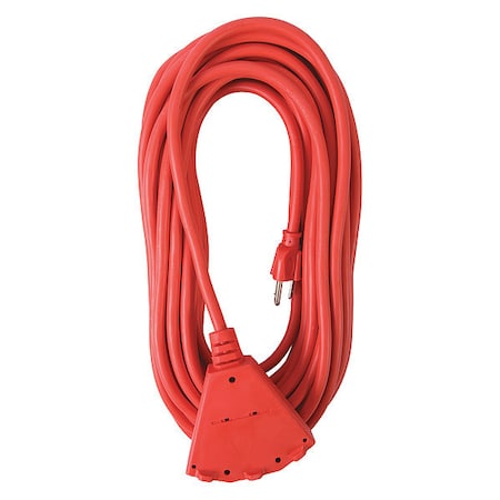 SJTW Extension Cord, 14 AWG, Outdoor, 14/3, 3 Outlets, Orange, Vinyl, 50 ft