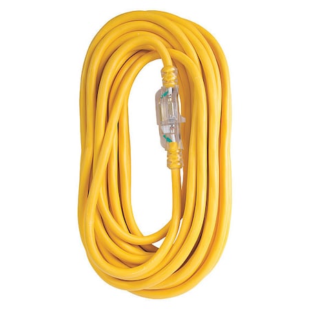 SJTW Extension Cord, 12 AWG, Outdoor, 12/3, 1 Outlets, Yellow, Vinyl, 100 ft