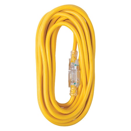 SJTW Extension Cord, 12 AWG, Outdoor, 12/3, 1 Outlets, Yellow, Vinyl, 25 ft