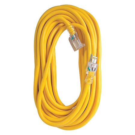 SJTW Extension Cord, 12 AWG, Outdoor, 12/3, 1 Outlets, Yellow, Vinyl, 50 ft