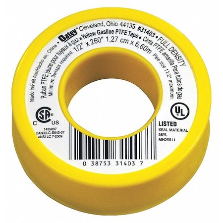 Pipe Thread Sealant Tape, 1/2in W, 260in L