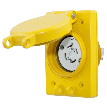 Watertight Flanged Locking Receptacle, L15-20R, 20 A, 250V AC, Three Phase, 3 Pole, Flush Mount