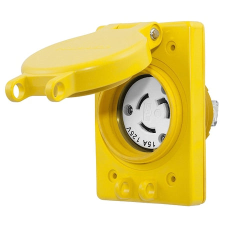 Watertight Flanged Locking Receptacle, L5-15R, 15 A, 125V AC, Single Phase, 2 Pole, Flush Mount