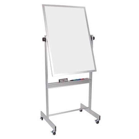 Dry Erase Board, Porcelain, 40 in, 30 in, Aluminum Frame, White, Gloss