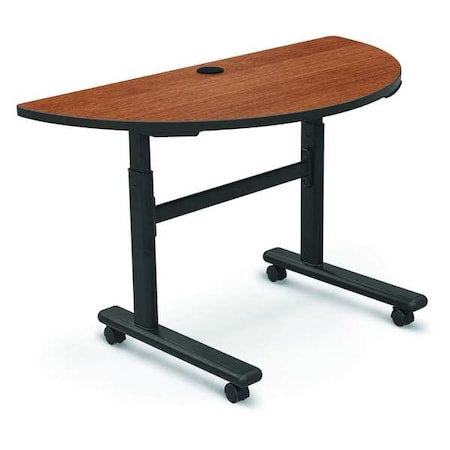 Half Round Training Table, 48" W, 48" L, 28.5" to 45" H, High Pressure Laminate Top, Amber Cherry