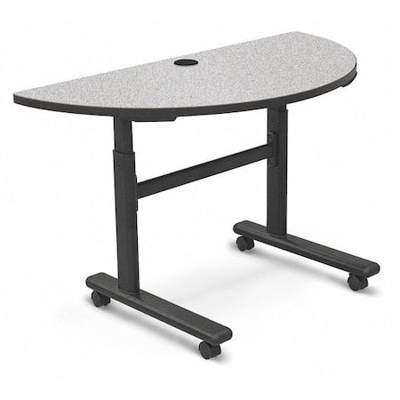 Half Round Training Table, 48" W, 56" L, 28.5" to 45" H, High Pressure Laminate Top, Gray Nebula