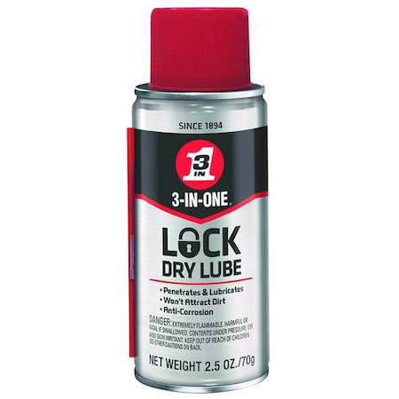 Lock Lubricant, 2.5 oz, Aerosol Can, Mineral Oil, Colorless