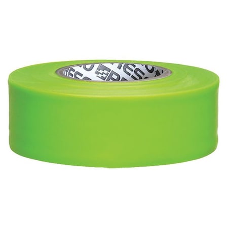 Flagging Tape, No Legend, Fluorescent Green, 1 3/16 in Wide x 150 ft Length, Vinyl, 5 mil