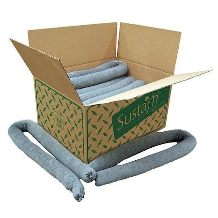 Sorbent Sock, 17 gal, 3 in x 10 ft, Universal, Gray, 6 PK