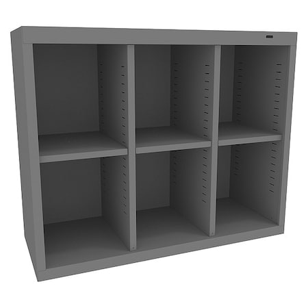 Open Bin Cubbie Cabinet, 34.5 in W x 13.5 in D x 30 in H, 6 Compartments, Gray, Steel