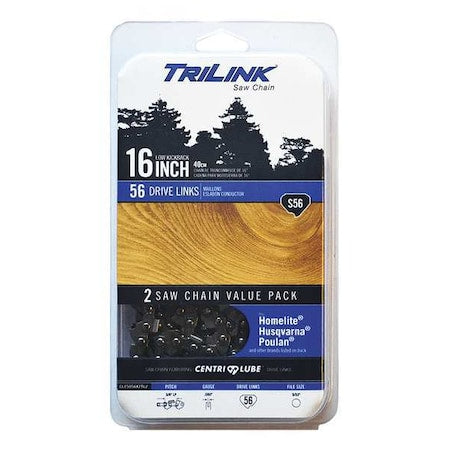 Replacement Saw Chain, 16inL, 56 Links, PK2
