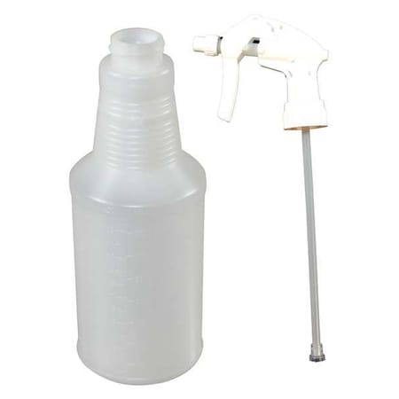 Trigger Spray Bottle, 18 oz, Stream, 10 3/8 in H, 7 1/4 in Dip Tube L, No Imprint, Plastic, Clear