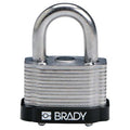 Keyed Padlock, Open, Rectangular Steel Body, Hardened Steel Shackle, 23/32 in W