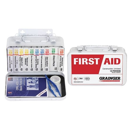 First Aid Kit and Housing, Metal 74 Components, 10 People Served
