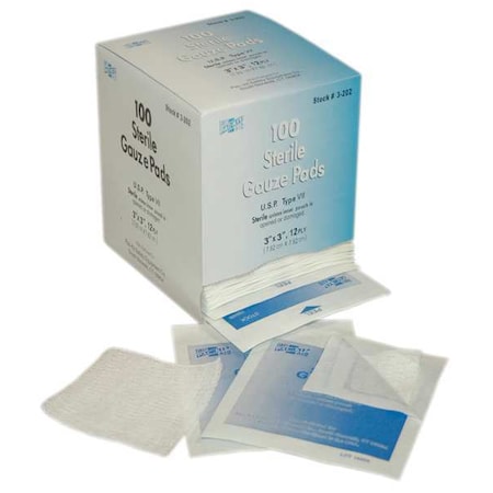 Gauze Pad, Sterile, White, No, Gauze, PK100