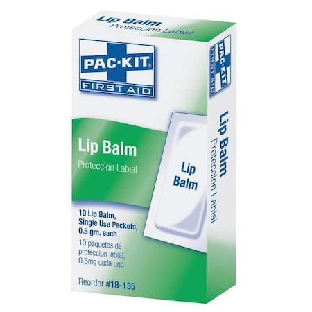 Lip Balm, 0.018 oz, Packet, 10ct, PK10