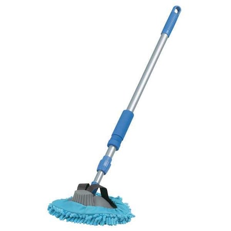 String Car Wash Mop, 17 oz Dry Wt, Screw On Connection, Looped-End, Blue, Microfiber