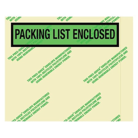 Envrmntal PckingLst Enclsd Envpe, 4 1/2x5 1/2", Grn, PK1000