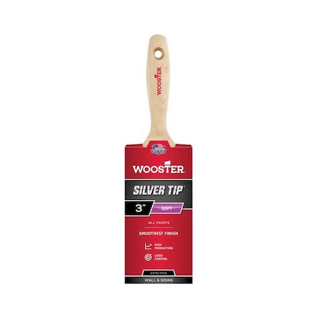 3" Wall Soft, Silver CT Polyester Bristle, Paint Brush, Wood Handle