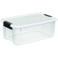 Stackable Storage Tote W/ Lid, 4.5 gal, 18-1/8 in L x 12-1/4 in W x 7 in H, Clear, White