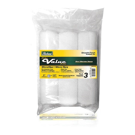 9" Paint Roller Cover, 3/8" Nap, Microfiber, 3 PK
