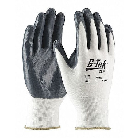 Coated Gloves, Nitrile, Smooth, Palm and Fingers, Not Rated Abrasion Level, White/Gray, S 1 PR