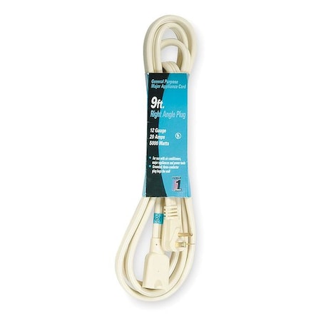 SPT-3 Indoor Extension Cord, 12 AWG 1 Outlet, 6-20R, Beige, PVC, 6-20P, 9 ft