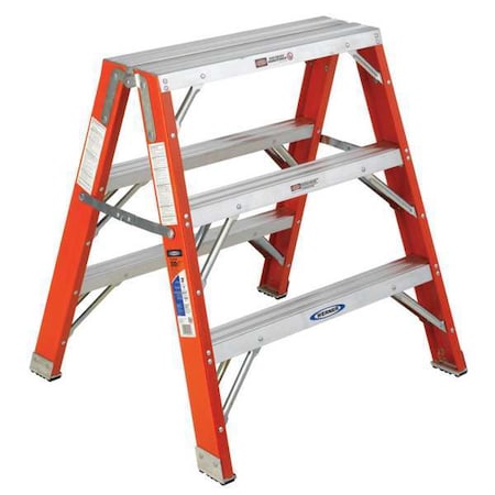 Work Stand and Sawhorse Ladder, 3 Steps, 300 lb Load Capacity, 36 in Overall Height, Fiberglass