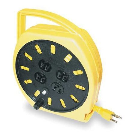 Cord Reel w/ Hand Lamp, Hand Operated, NEMA 5-15P, 16 AWG, Yellow Reel, 25 ft L (Formerly LumaPro)