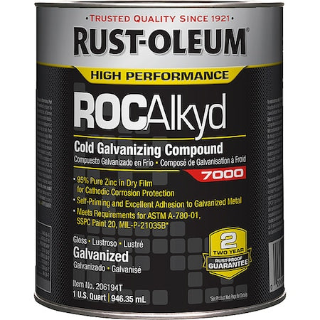 Cold Galvanizing Compound, High Performance, Exterior/Interior Solvent, Gray, Metallic, 1 qt