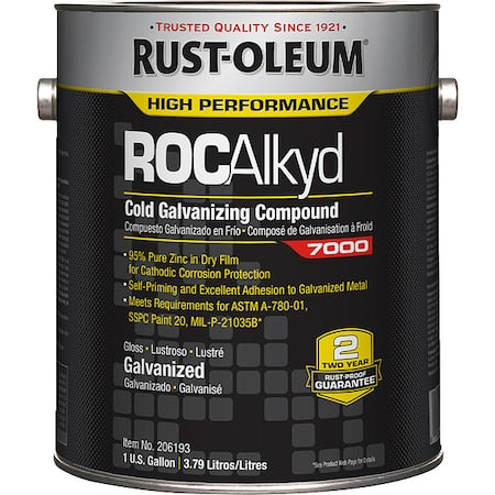 Cold Galvanizing Compound, High Performance, Exterior/Interior Solvent, Gray, Metallic, 1 gal
