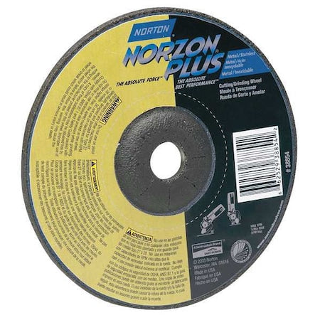 Depressed Center Grinding Wheel, Type 27, 5 in Dia, 0.25 in Thick, 7/8 in Arbor Hole Size, Ceramic