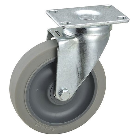 Swivel Plate Caster, TPR, 5 in Dia, 250 lb.
