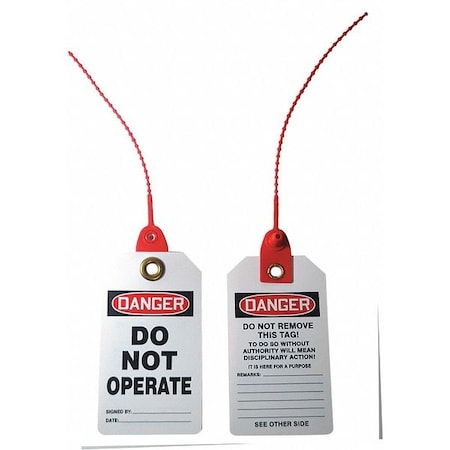 Danger Tag, Machine and Operational, 5 3/4 in H x 3 1/4 in W, White, Rectangle, 10 PK