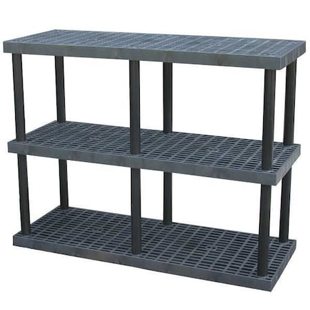 Freestanding Plastic Shelving, Open Style, 24 in D, 66 in W, 51 in H, 3 Shelves, Black