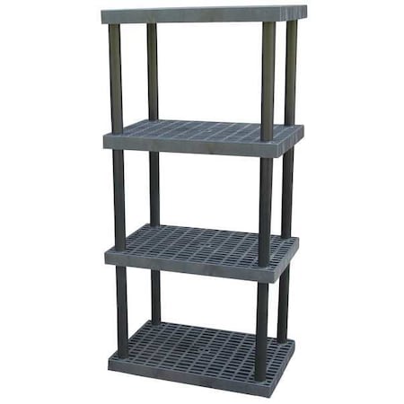 Freestanding Plastic Shelving, Open Style, 24 in D, 36 in W, 75 in H, 4 Shelves, Black
