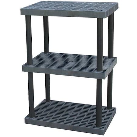 Freestanding Plastic Shelving, Open Style, 24 in D, 36 in W, 51 in H, 3 Shelves, Black