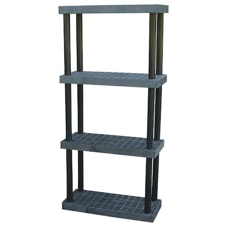 Freestanding Plastic Shelving, Open Style, 16 in D, 36 in W, 75 in H, 4 Shelves, Black