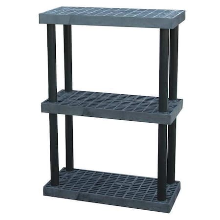 Freestanding Plastic Shelving, Open Style, 16 in D, 36 in W, 51 in H, 3 Shelves, Black