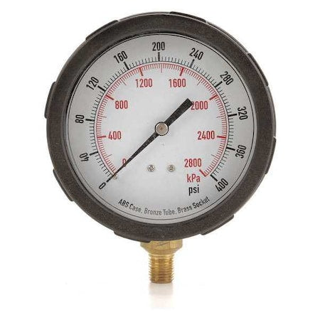Industrial Pressure Gauge, 0 to 400 psi, 4 in Dial, 1/4 in NPT, Bottom Location
