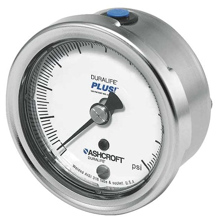 Industrial Pressure Gauge, 0 to 60 psi, 2 1/2 in Dial, 1/4 in NPT, Lower Back Location