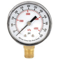 Pressure Gauge, 0 to 600 psi, 2 in Dial, 1/4 in BSPT Bottom Location, ABS Plastic Case Material